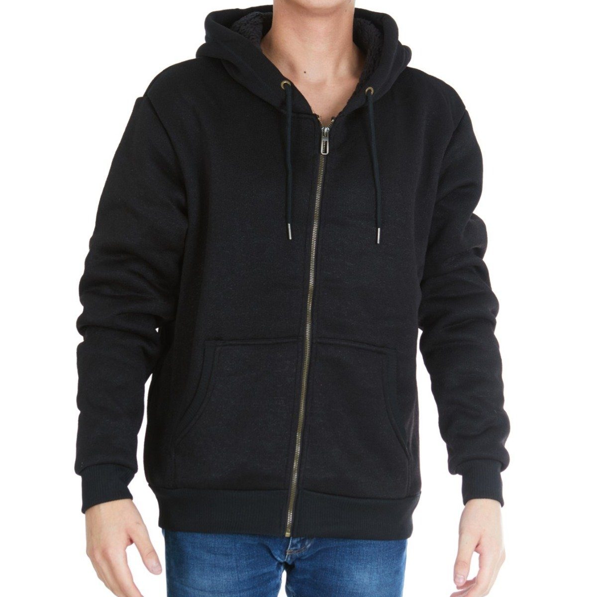 Men's Thick Sherpa Lined Full Zip Hoodie Jackets Men's Apparel M Black - DailySale