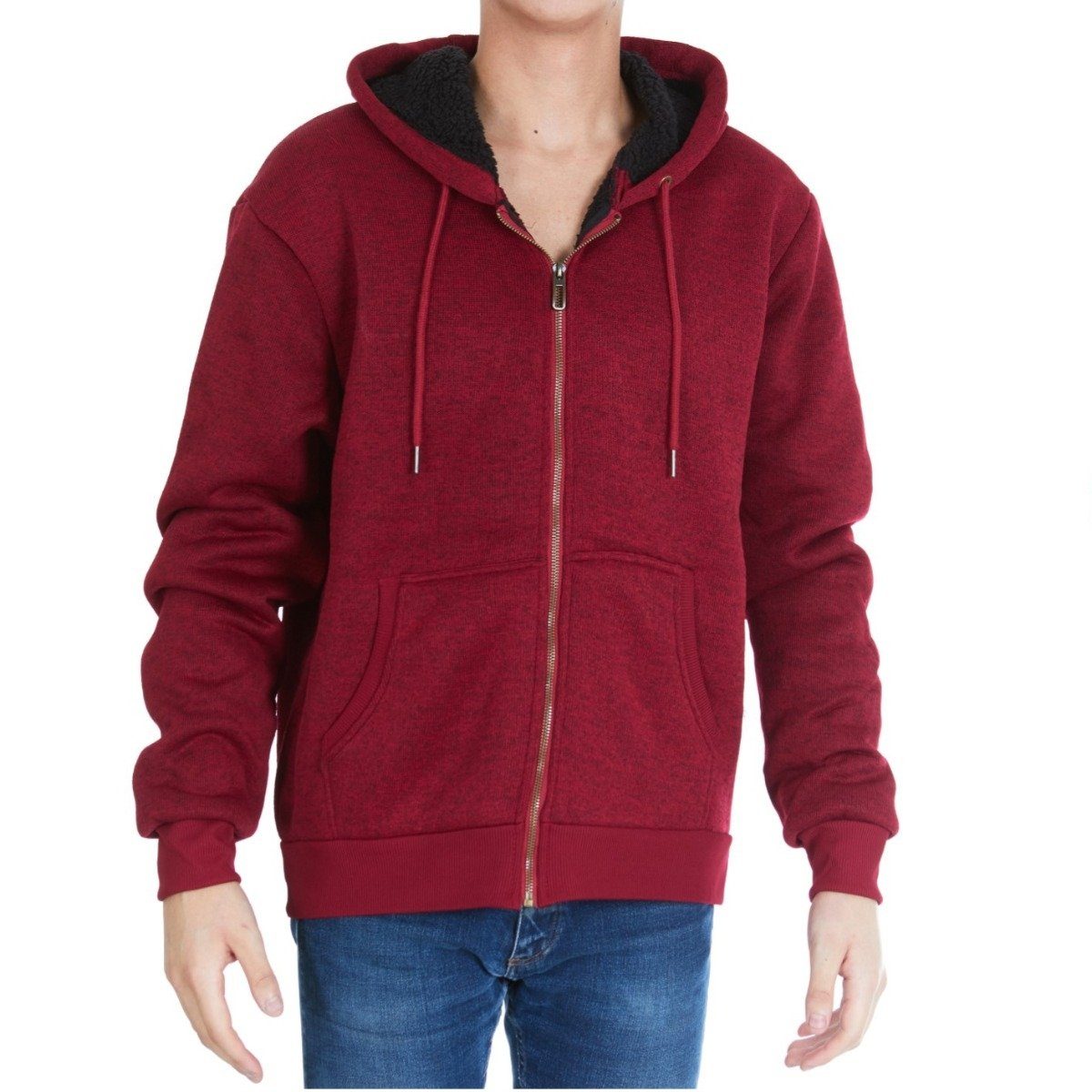 Men's Thick Sherpa Lined Full Zip Hoodie Jackets Men's Apparel M Burgundy - DailySale