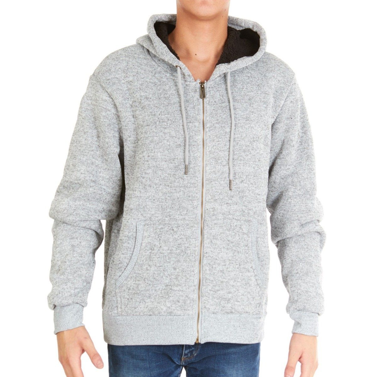 Men's Thick Sherpa Lined Full Zip Hoodie Jackets Men's Apparel M Gray - DailySale