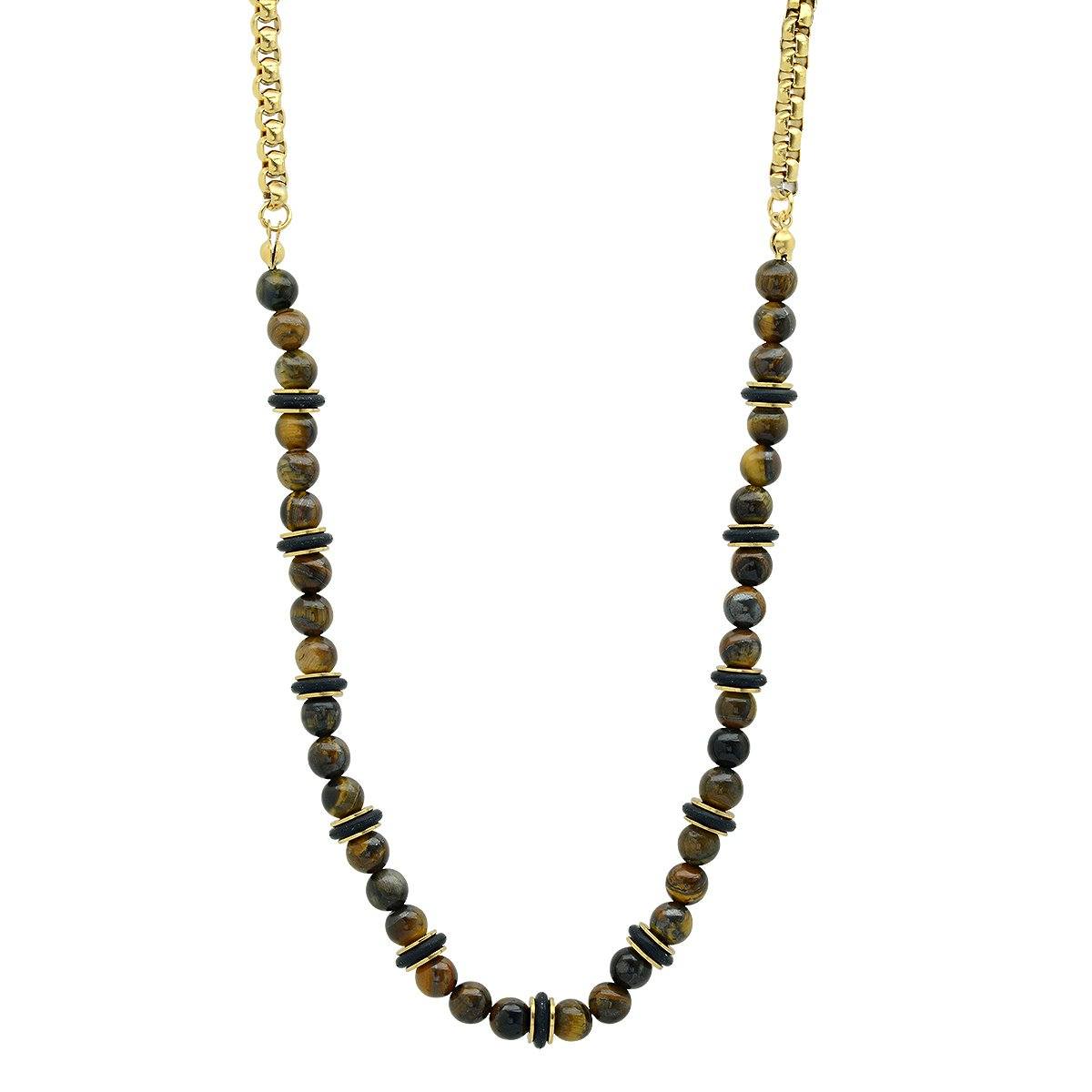 Men's Tiger Eye, Black Rubber and 18k Gold Plated Box Chain Necklace Necklaces - DailySale