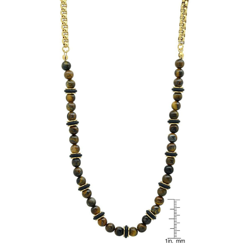 Men's Tiger Eye, Black Rubber and 18k Gold Plated Box Chain Necklace Necklaces - DailySale
