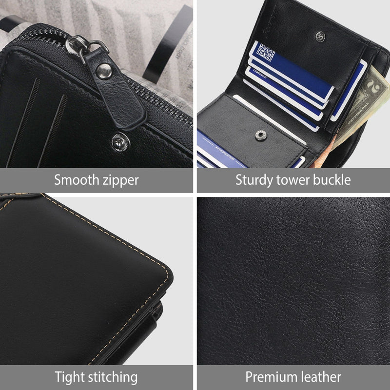 BULLCAPTAIN Genuine Leather Zipper Credit Card Holder ID And clutch  Designer Wallet High Quality High capacity Mens Wallet