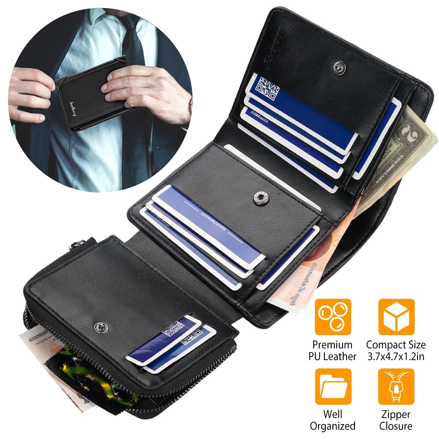 Men's Trifold Clutch Leather Wallet ID Card Holder Men's Shoes & Accessories - DailySale