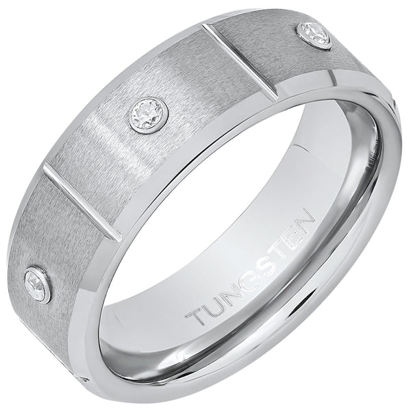 Men's Tungsten and Simulated Diamonds Band Ring Rings 9 - DailySale