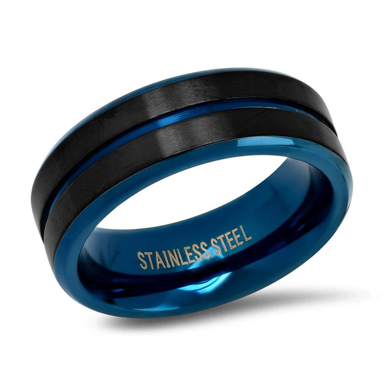 Men's Two Tone Black and Blue IP Stainless Steel Band Ring Rings 9 - DailySale