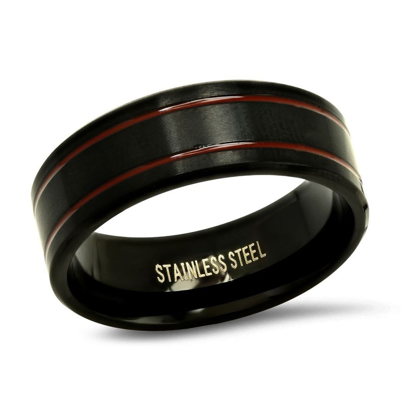Men's Two-Tone Black and Red IP Stainless Steel Ring Rings 9 - DailySale