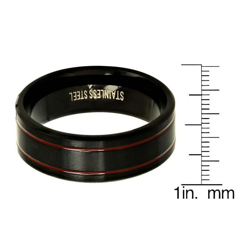 Men's Two-Tone Black and Red IP Stainless Steel Ring Rings - DailySale