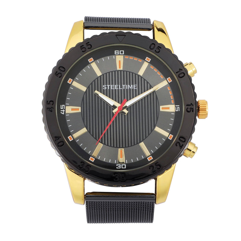 Men's Two Tone Black IP and 18k Gold Watch with 18k Gold Box Chain Bracelet Men's Accessories - DailySale