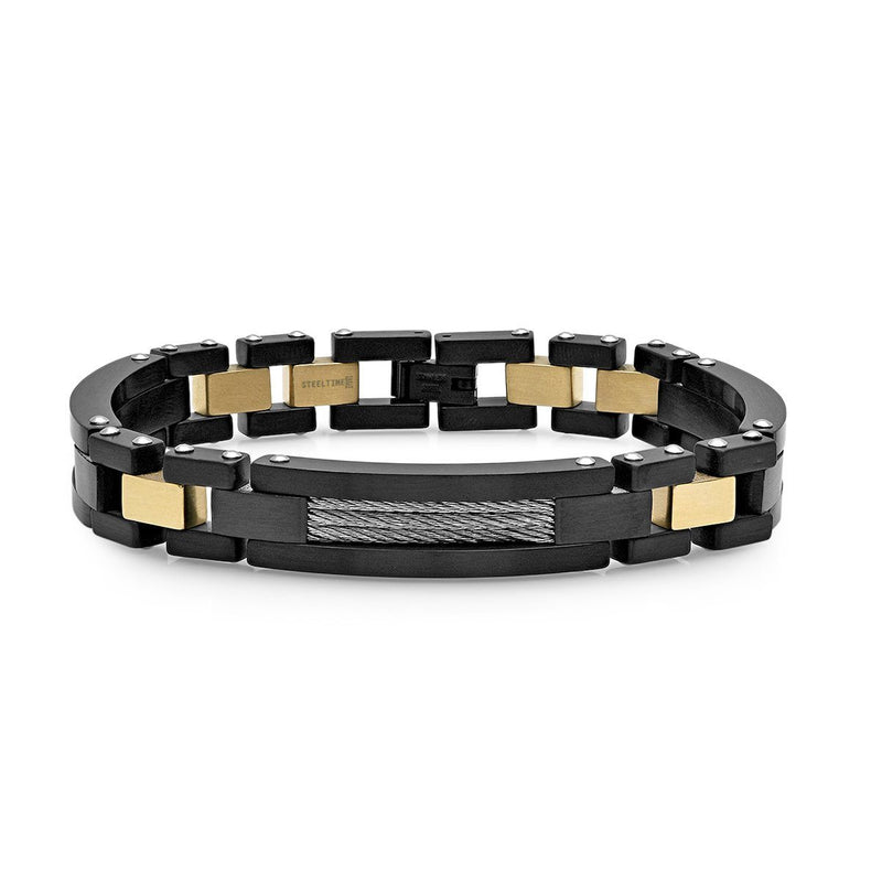 Men's Two Tone Black IP and Stainless Steel Link Bracelet Bracelets Gold - DailySale