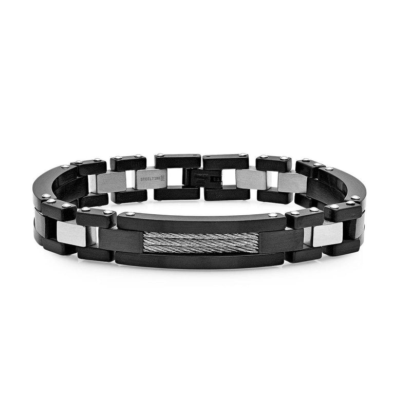 Men's Two Tone Black IP and Stainless Steel Link Bracelet Bracelets Silver - DailySale