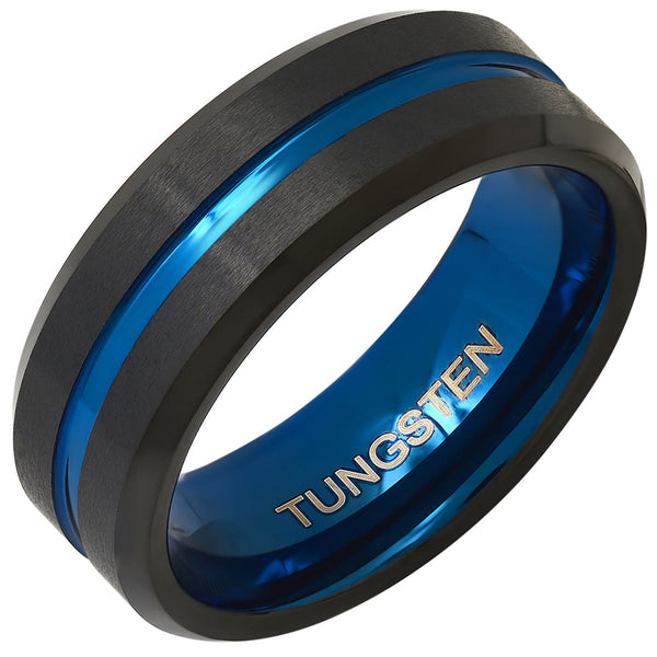 Men's Two Tone Blue and Black IP Tungsten Band Ring Rings 9 - DailySale