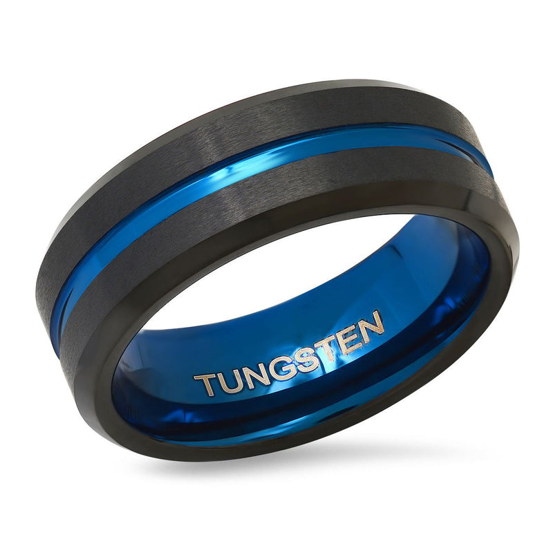 Men's Two Tone Blue and Black IP Tungsten Band Ring Rings - DailySale