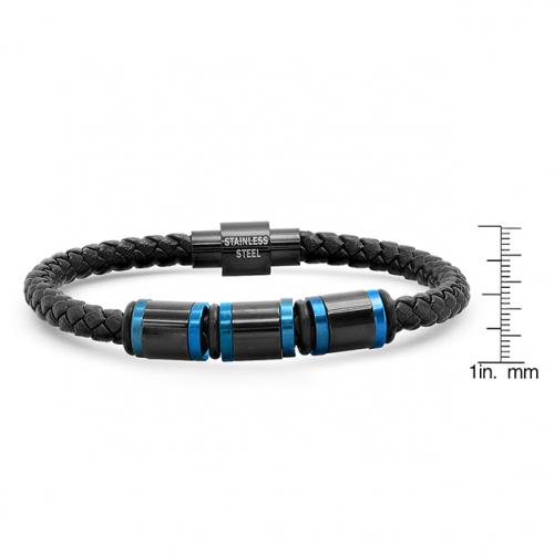 Men’s Two Tone IP Stainless Steel Leather Bracelet Men's Apparel - DailySale
