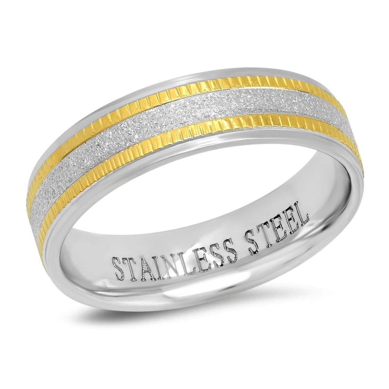 Men's Two Tone Stainless Steel and 18K Gold Plated Sandblasted Inlay Ring Men's Accessories 9 - DailySale