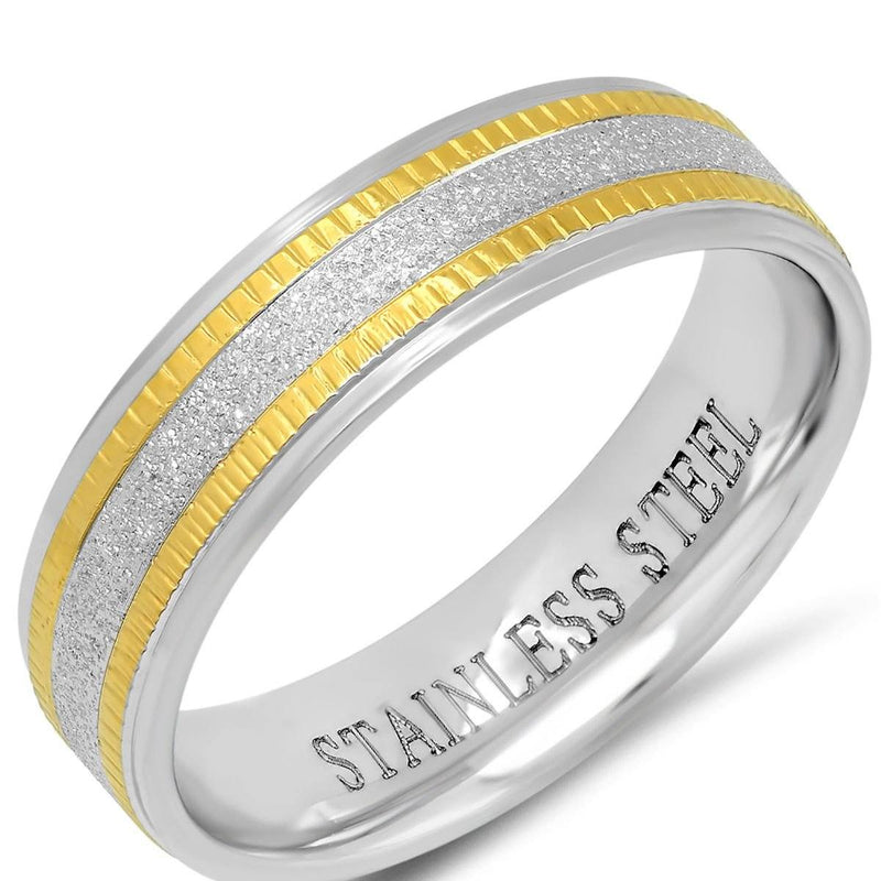 Men's Two Tone Stainless Steel and 18K Gold Plated Sandblasted Inlay Ring Men's Accessories - DailySale