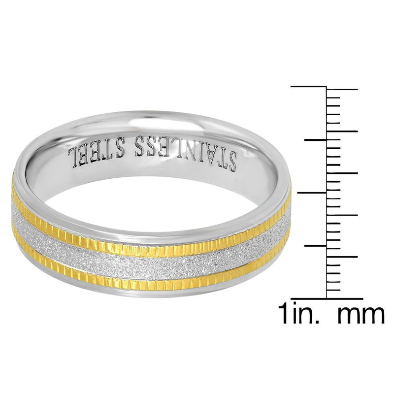 Men's Two Tone Stainless Steel and 18K Gold Plated Sandblasted Inlay Ring Men's Accessories - DailySale