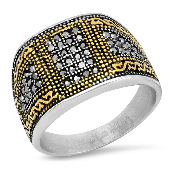 Men's Two Tone Stainless Steel And 18k Gold With Simulated Diamonds Ring Rings 9 - DailySale