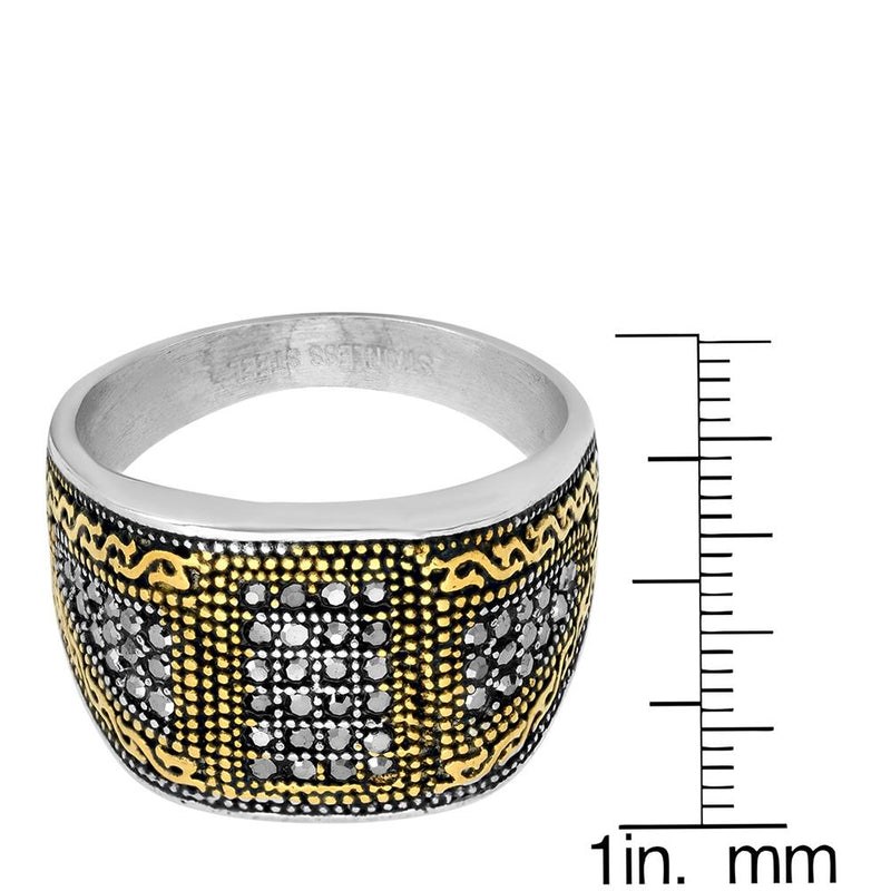 Men's Two Tone Stainless Steel And 18k Gold With Simulated Diamonds Ring Rings - DailySale