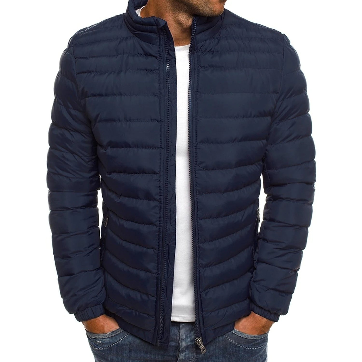 Men's Warm Windproof Puffer Bubble Jacket Men's Outerwear Navy S - DailySale