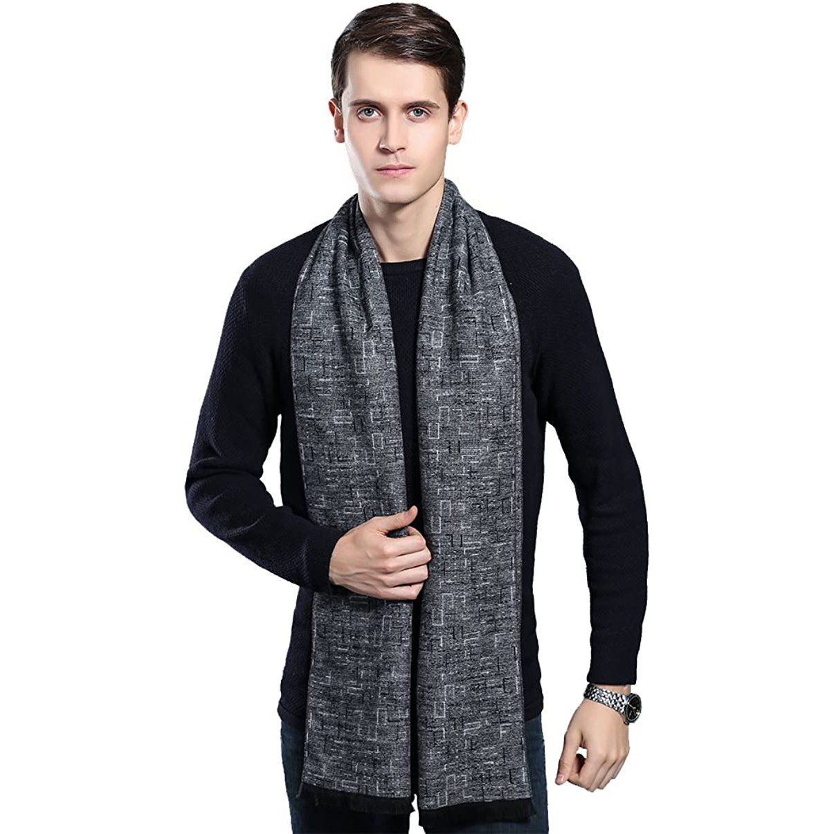 Men's Winter Cashmere Scarf Men's Shoes & Accessories Gray Plaid - DailySale