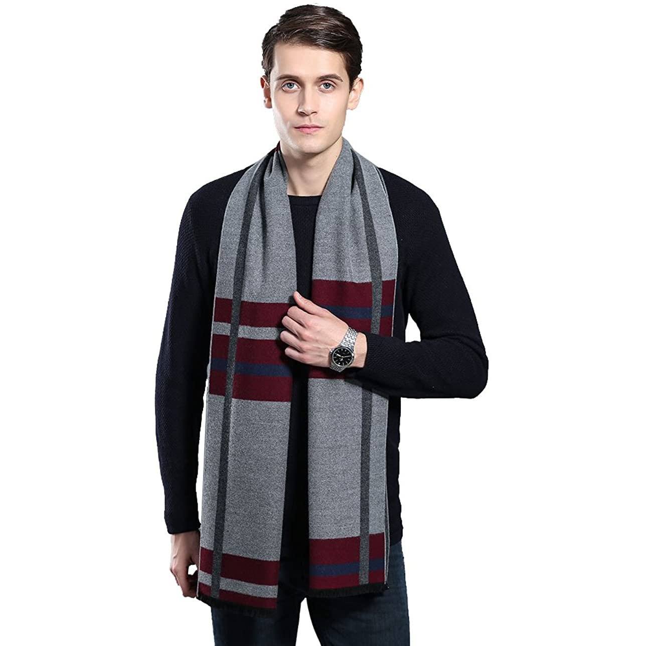 Men's Winter Cashmere Scarf Men's Shoes & Accessories Gray/Red Plaid - DailySale