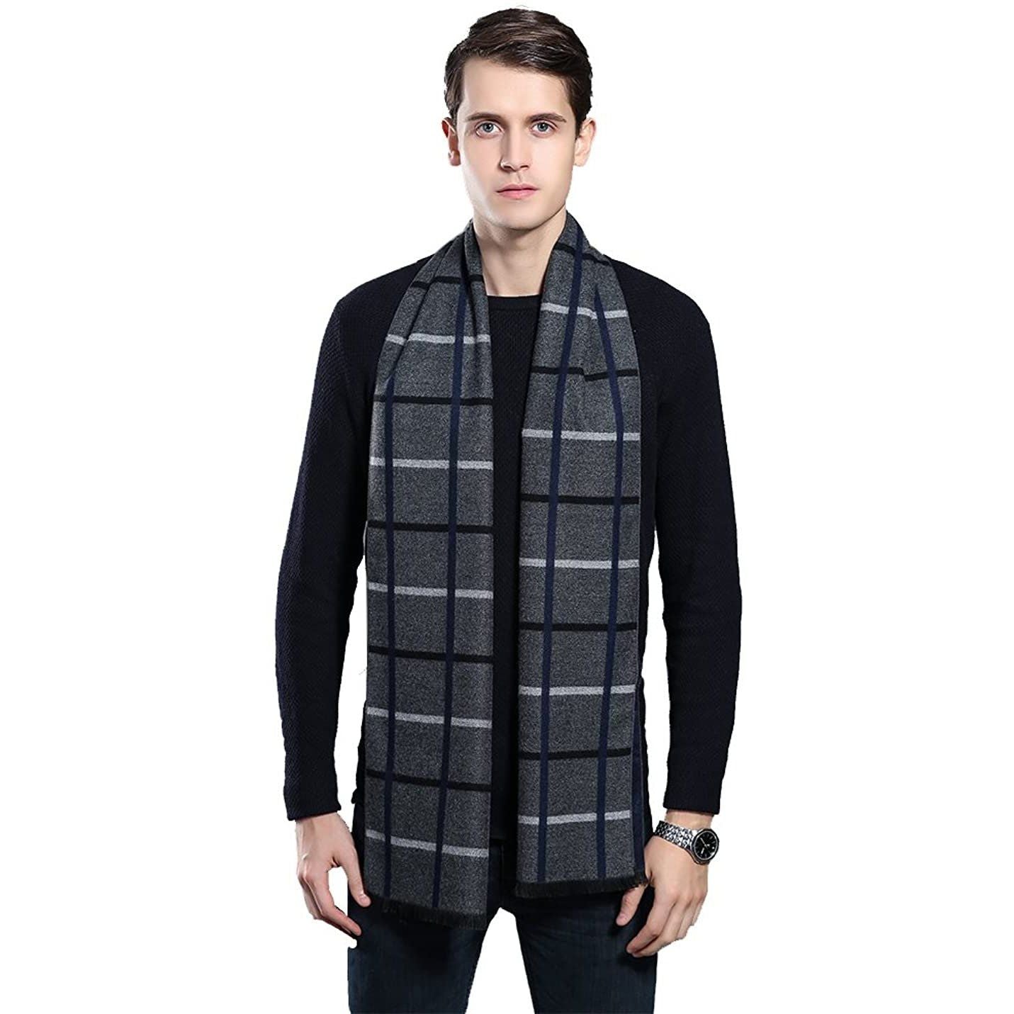 Men's Winter Cashmere Scarf Men's Shoes & Accessories Gray/White Plaid - DailySale