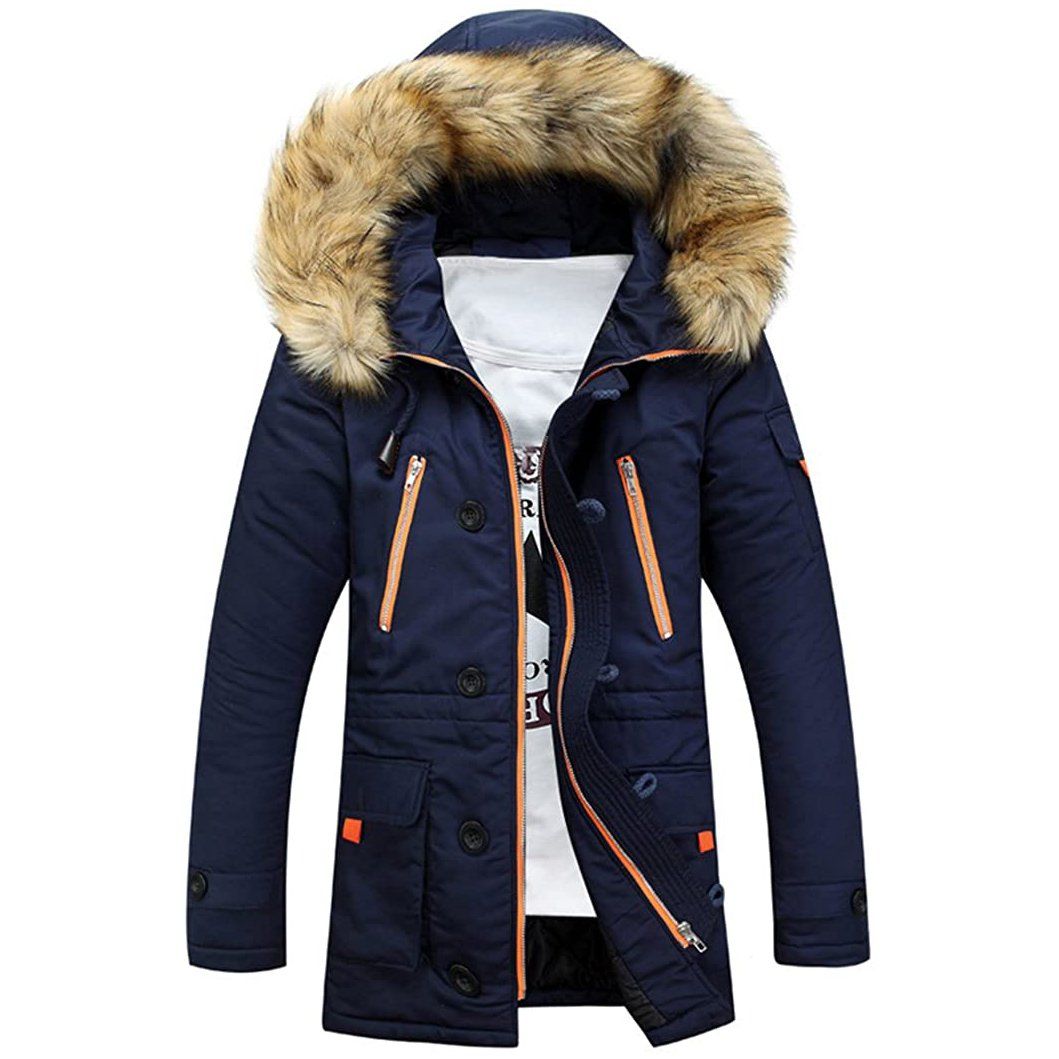 Men's Winter Hooded Down Coat Parkas Men's Clothing Navy S - DailySale