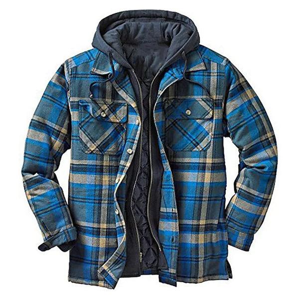 Men's Winter Parka Jacket Cotton Hooded Shirt Jacket Men's Outerwear Blue S - DailySale