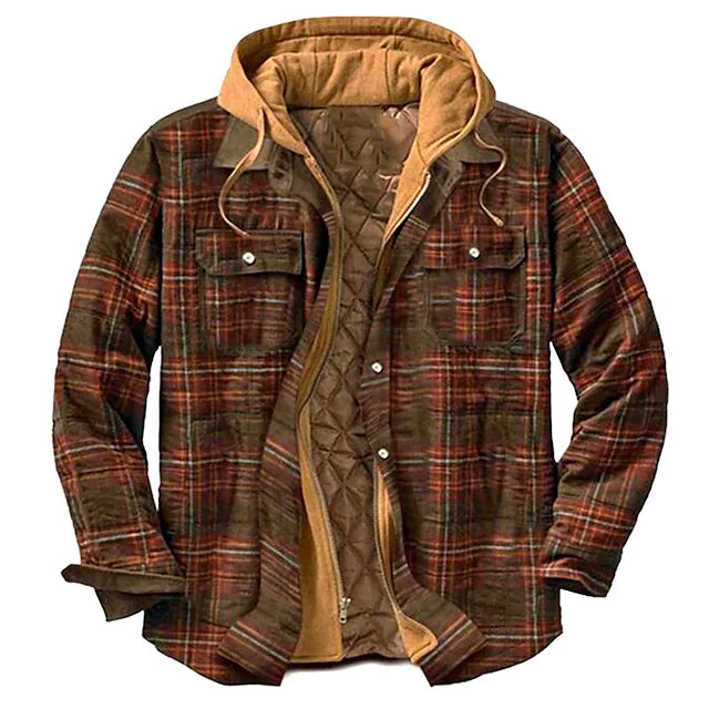 Men's Winter Parka Jacket Cotton Hooded Shirt Jacket Men's Outerwear Dark Brown S - DailySale
