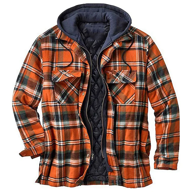 Men's Winter Parka Jacket Cotton Hooded Shirt Jacket Men's Outerwear Orange S - DailySale