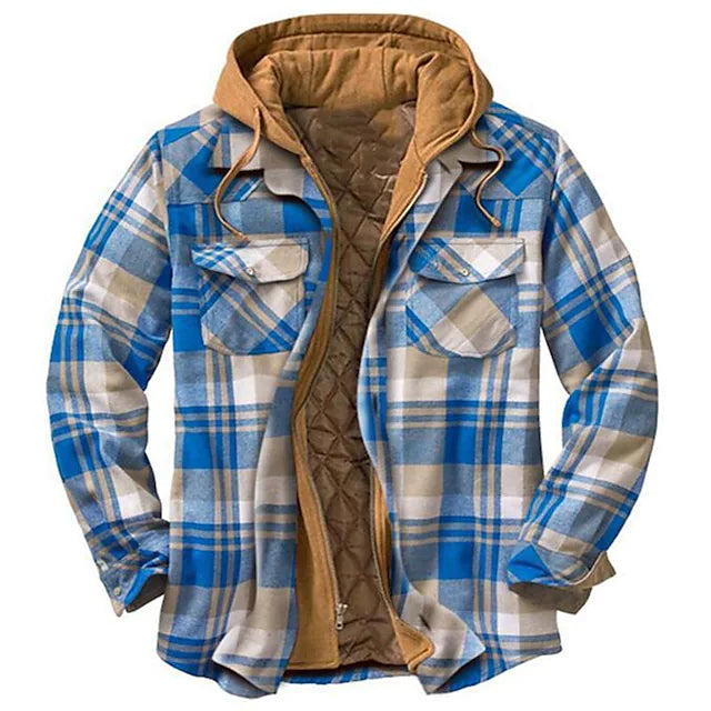 Men's Winter Parka Jacket Cotton Hooded Shirt Jacket Men's Outerwear Sky Blue S - DailySale
