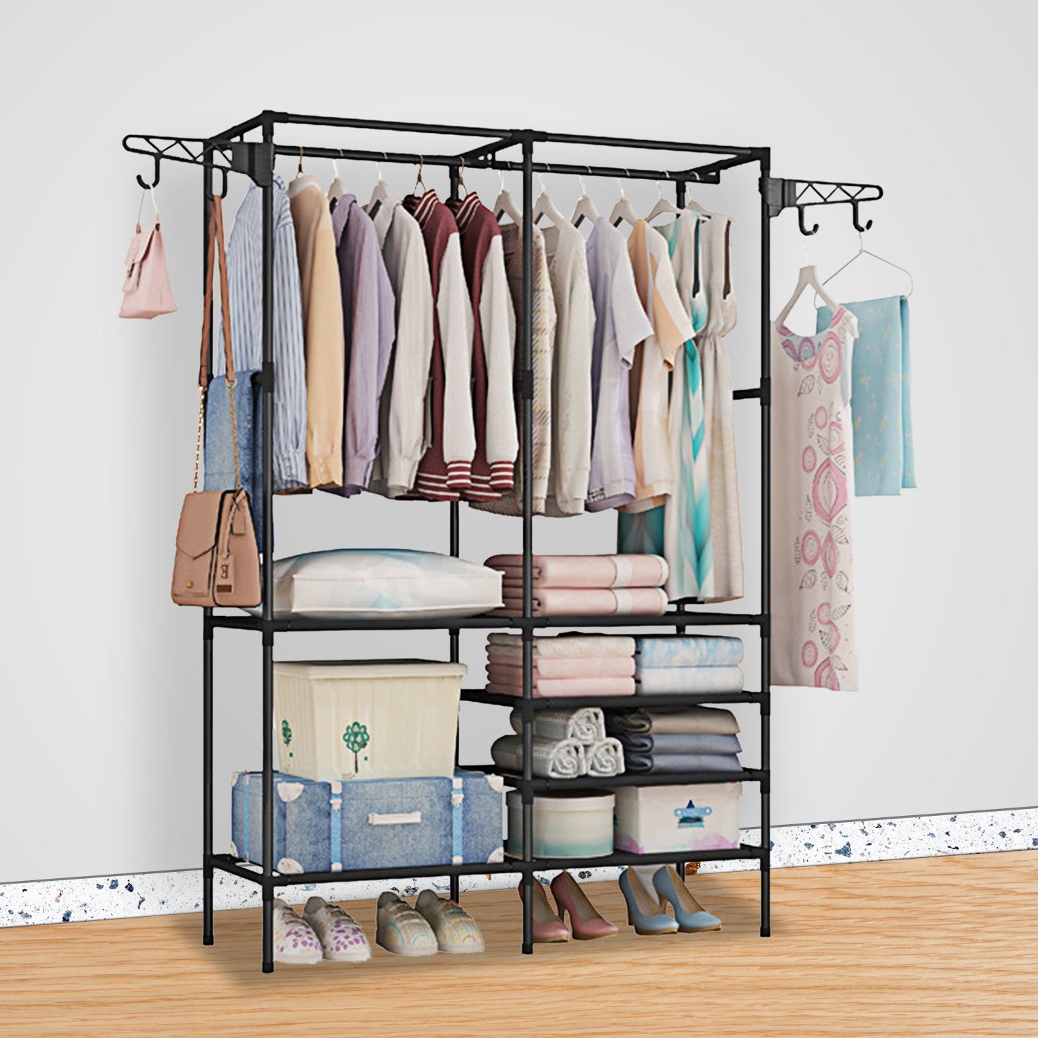 Metal Garment Rack Shoe Clothing Organizer Shelves Closet & Storage - DailySale