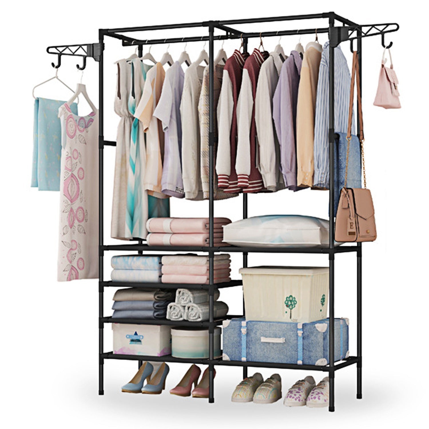 Metal Garment Rack Shoe Clothing Organizer Shelves Closet & Storage - DailySale