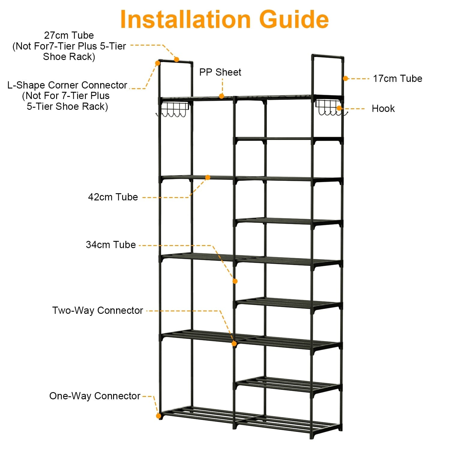 Metal Shoe Storage Shelf Free Standing Shoe Stand with 2 Row Hooks Closet & Storage - DailySale