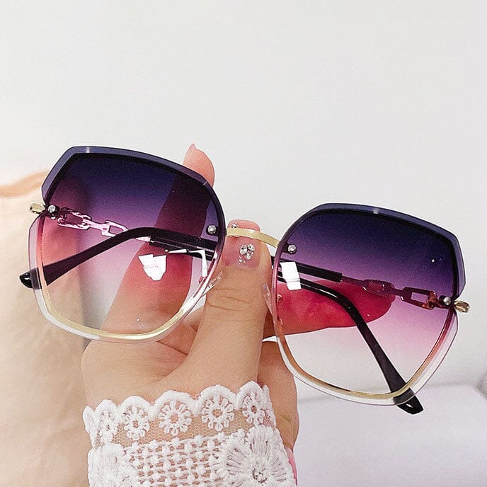 Metal Trimming Oversized Rhinestones Gradient Sun Glasses Women's Shoes & Accessories Purple - DailySale