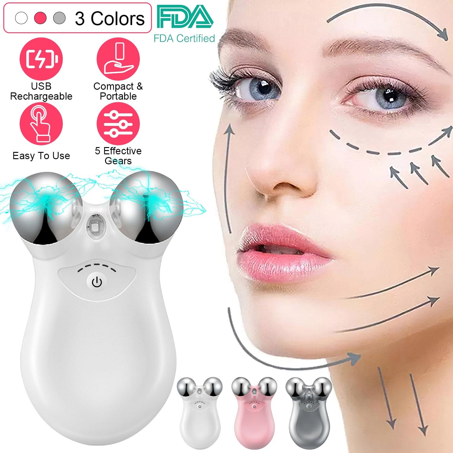 Micro-Current Face Massager Rechargeable Roller with 5 Gears Beauty & Personal Care - DailySale