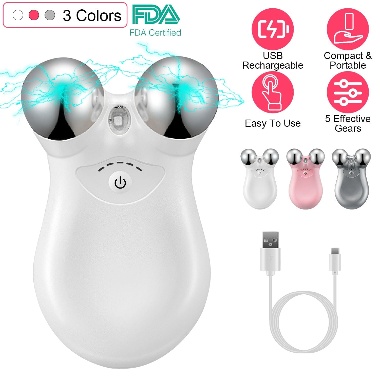 Micro-Current Face Massager Rechargeable Roller with 5 Gears Beauty & Personal Care - DailySale