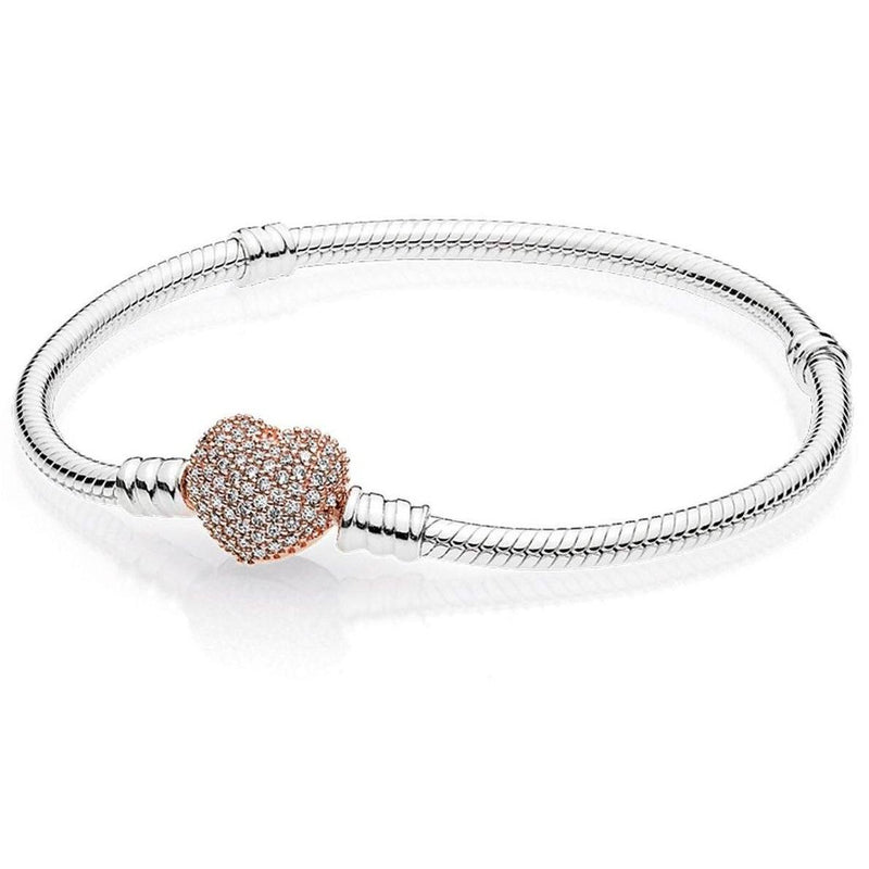 Micro Pave Rose Gold Crystal Heart Charm Bracelet Jewelry - DailySale