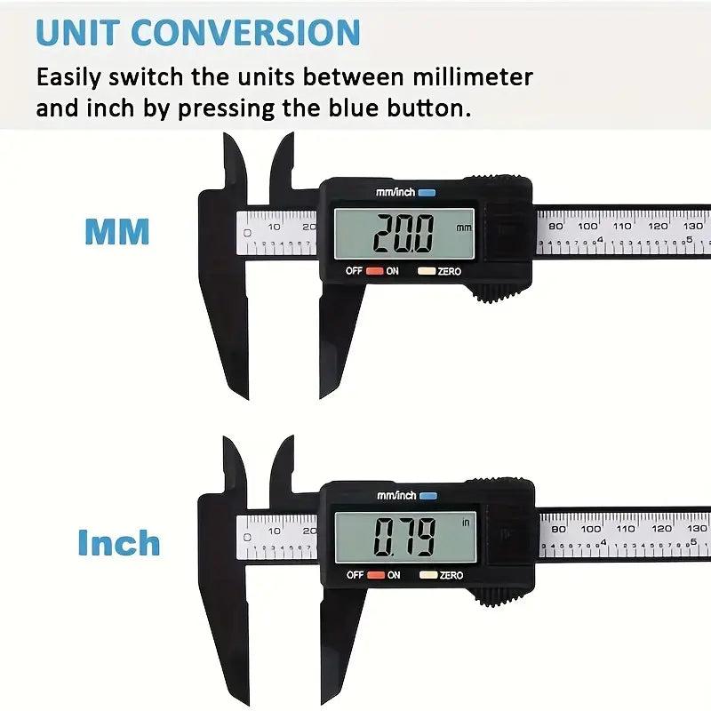 Demonstration of Micrometer Measuring Tool Digital Ruler displaying measurments in imperial and metric systems