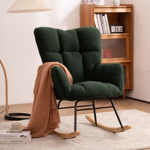 Mid-Century Modern Teddy Fabric Tufted Upholstered Rocking Chair Furniture & Decor Green - DailySale