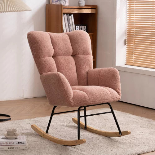 Mid-Century Modern Teddy Fabric Tufted Upholstered Rocking Chair Furniture & Decor Pink - DailySale