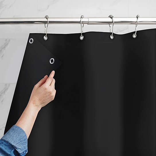 Mildew Resistant Heavyweight Vinyl Shower Curtain Liner with Magnets Metal Grommets Bath Black 1-Pack - DailySale