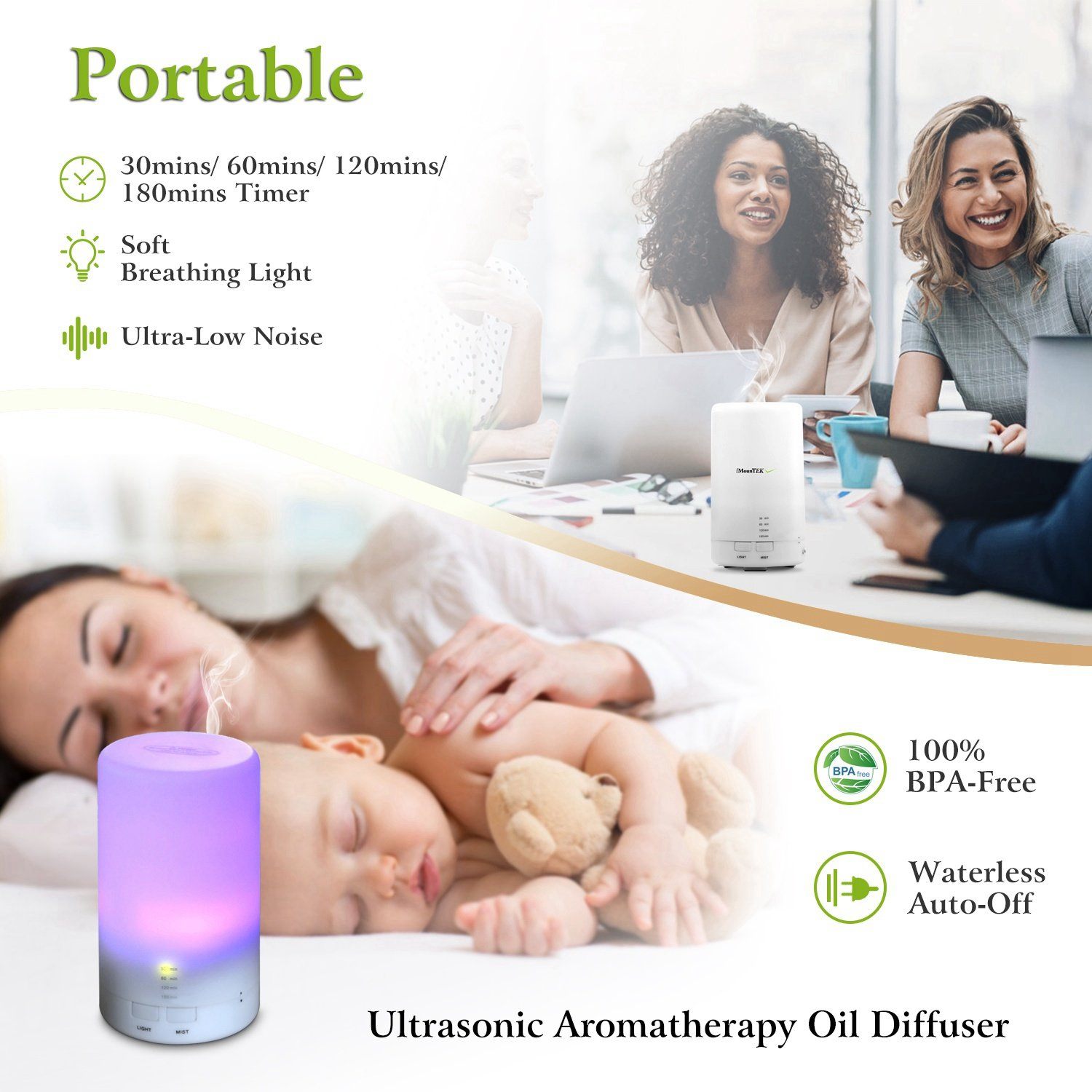 Mini Cool Mist Humidifier with 7 Color LED Lights Wellness - DailySale