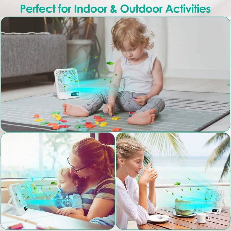Mini Desktop Cooling Fan Rechargeable Battery Powered with LCD Display Computer Accessories - DailySale