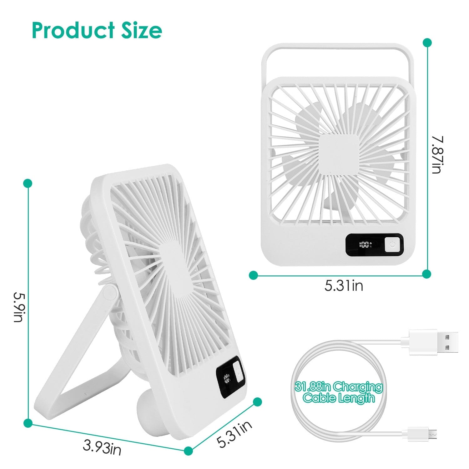 Mini Desktop Cooling Fan Rechargeable Battery Powered with LCD Display Computer Accessories - DailySale