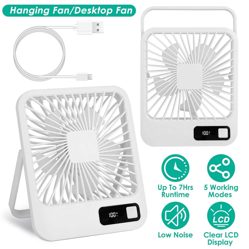 Mini Desktop Cooling Fan Rechargeable Battery Powered with LCD Display Computer Accessories - DailySale