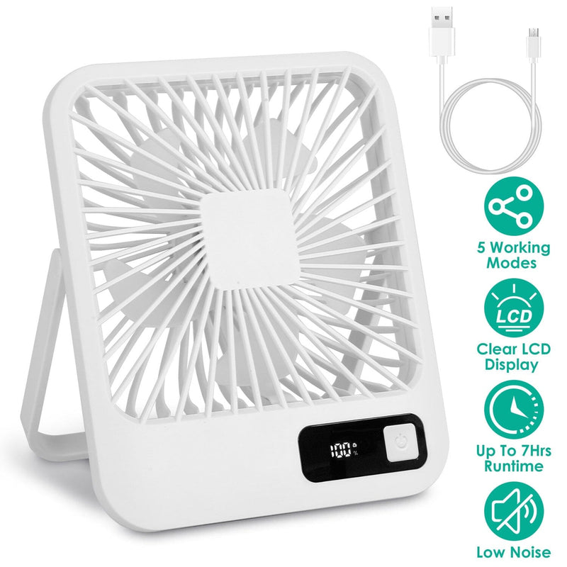 Mini Desktop Cooling Fan Rechargeable Battery Powered with LCD Display Computer Accessories - DailySale