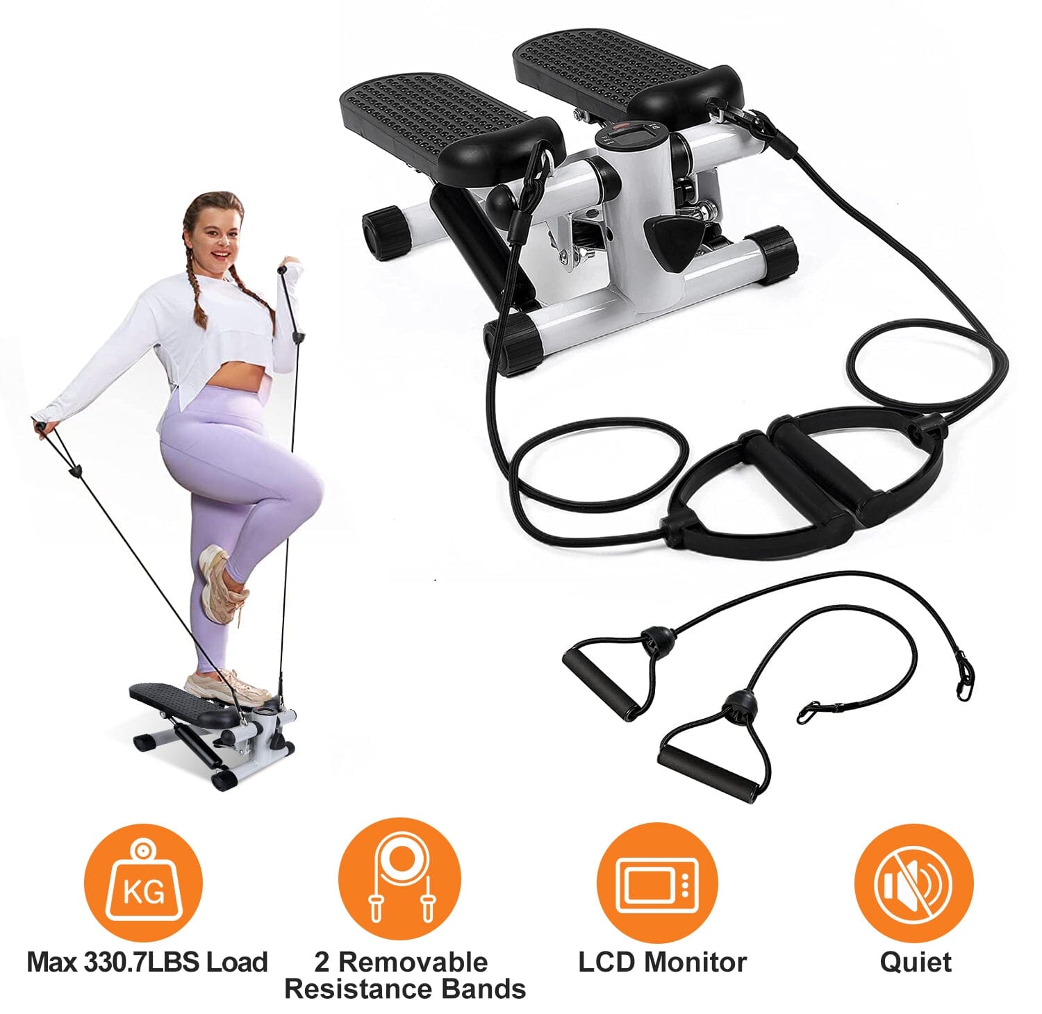 Mini Fitness Stepper with 2 Resistance Bands LCD Monitor Fitness - DailySale