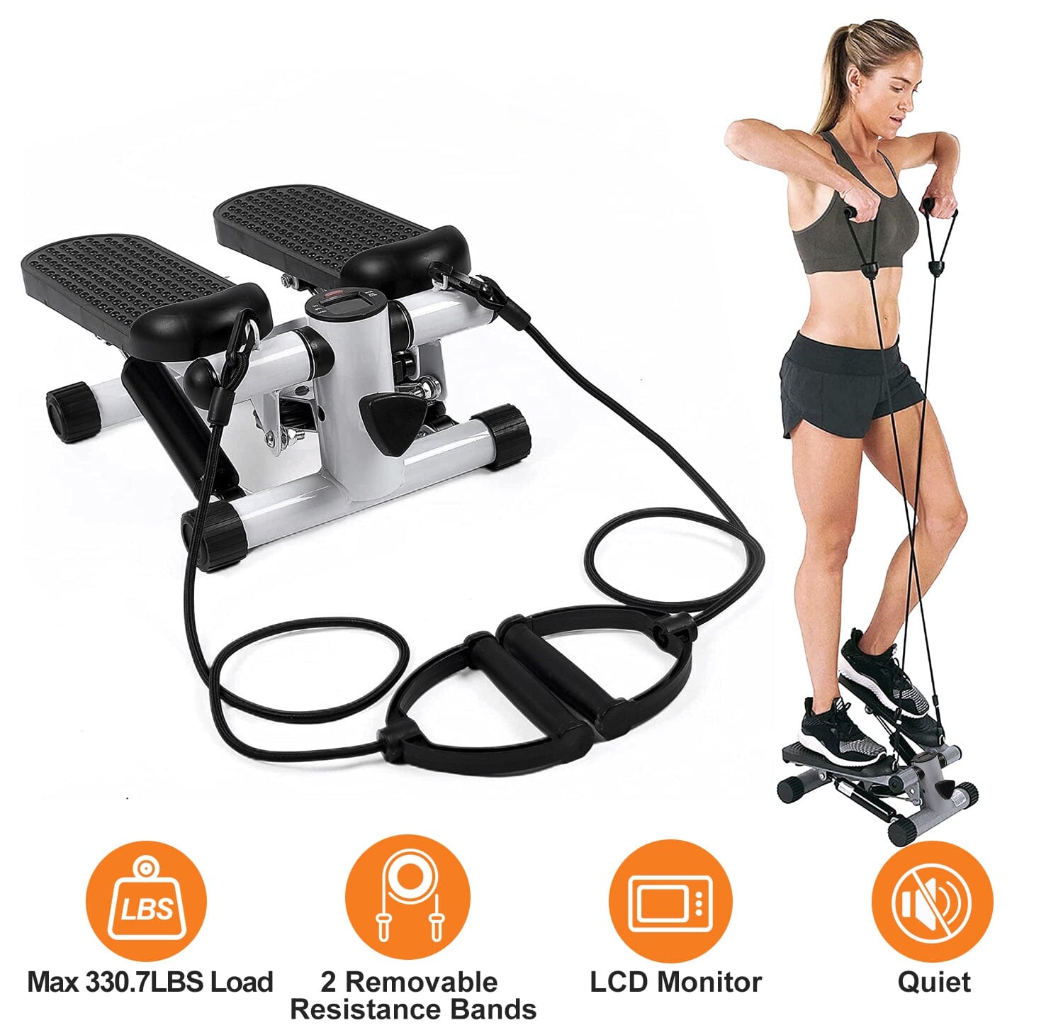 Mini Fitness Stepper with 2 Resistance Bands LCD Monitor Fitness - DailySale