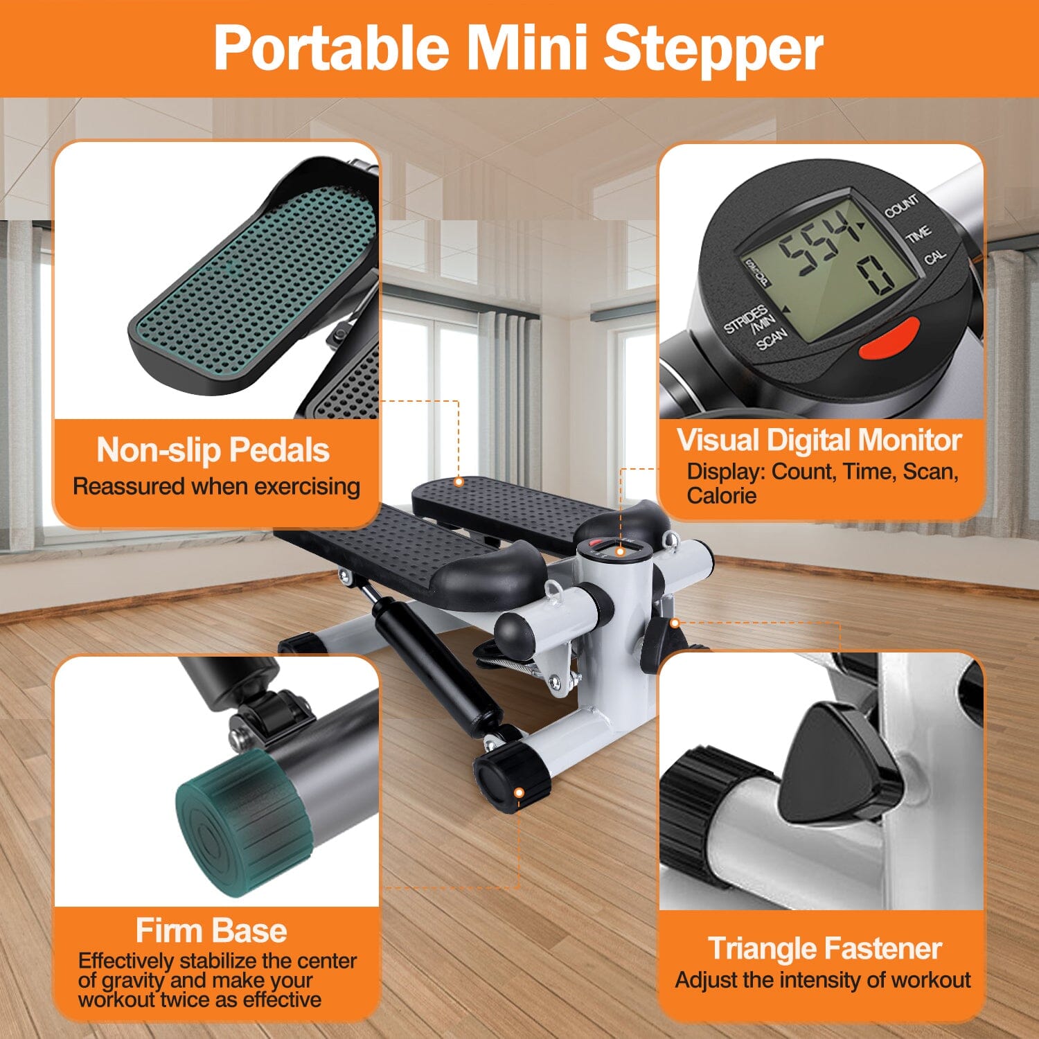 Mini Fitness Stepper with 2 Resistance Bands LCD Monitor Fitness - DailySale